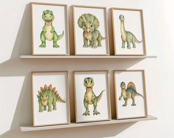 Set of 6 Dinosaur Prints, Kids Gallery Wall Art, Dinosaur Wall Art, Nursery Dinosaur Prints, Boys Room Dinosaur Decor