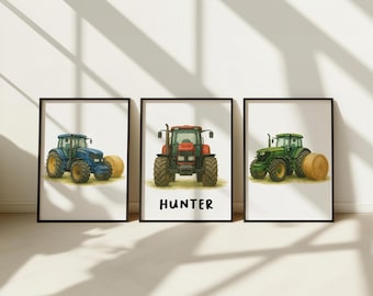 Tractor Poster Set Personalised Wall Art For Boys Bedroom Kids Boys Nursery Prints Farm Wall Art Tractor Prints Farmyard Nursery Decor