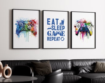 Set of 3 Gaming Prints Gaming Decor, Gamer Wall Art, Teen Room Prints, Boys Bedroom Decor, Gaming Wall Art, Graffiti Wall Art, Video Games