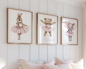 Personalised Baby Room Decor Girl Nursery Prints Girl Ballet Prints Ballet Animals Playroom Print Nursery Wall Art For Girls Animal Print