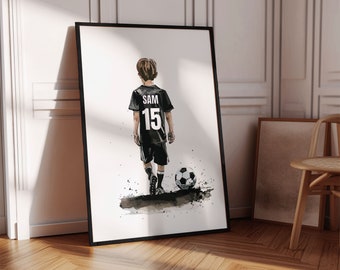 Personalised Football Wall Art Prints Personalised Football Prints Boys Bedroom Decor, Kid Bedroom Football Decor, Football Shirt Name Print