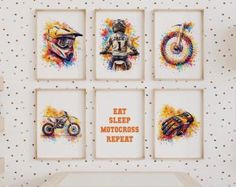 Motocross Prints, Set of 6 Watercolour Dirt Bike Posters, Motorcycle Print, Dirt Bike Wall Art, Motor Bike Artwork, Boys Room Decor