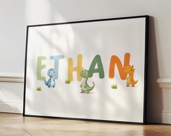 Dinosaur Print Personalised Dinosaur Poster For Boys Bedroom Dinosaur Print Wall Art T-Rex Print Name Print Wall Art For Boys Nursery