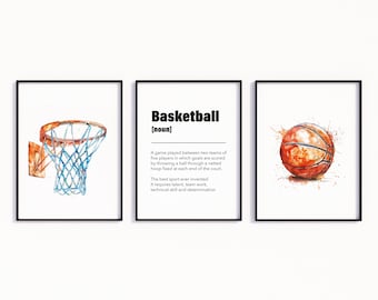 Set of 3 Basketball Wall Art Prints, Abstract Basketball Wall Art, Basketball Gifts, Boys Bedroom Decor, Teen Bedroom Prints, Son Gifts