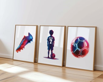 Personalised Football Wall Art Prints, Personalised Football Gift for Boy Room Decor, Custom Neon Football Poster Kid Bedroom Football Decor