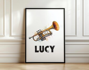 Trumpet Watercolour Print Music Artwork Watercolour Trumpet Poster Wall Art for Musician Trumpet Player Trumpet Print For Boys Girls Room