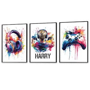 Personalised Gaming Wall Art Prints, Personalised Gaming Prints, Boys Bedroom Decor, Kid Bedroom Gamer Decor, Games Room Gaming Gift for Boy XB - Blonde Hair