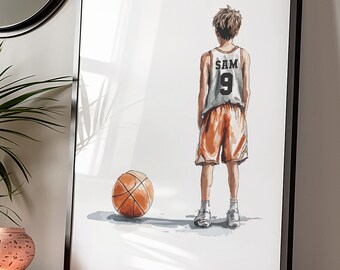 Personalised Basketball Wall Art, Custom Basketball Poster, Boy Bedroom Decor, Kids Bedroom Decor, Basketball Gift, Sports Bedroom Decor