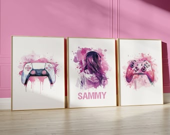 Personalised Gaming Prints, Gaming Decor, Gamer Wall Art, Teen Room Prints, Girls Bedroom Decor, Gaming Wall Art, Games Room Pink Wall Art