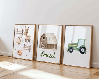 Farm Yard Prints for Boys Bedroom Set of 3 Farm Prints Boy Nursery Decor Kids Room Wall Art Toddler Room Personalised Baby Boy Room Decor
