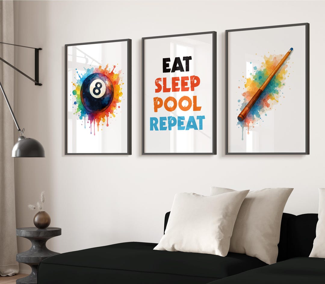 Pool Poster Set Watercolour Pool Painting Pool Cue Poster Snooker Gifts ...