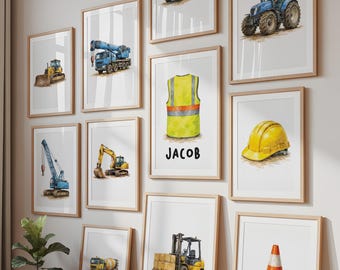 Construction Digger Truck Nursery Prints Personalised Vehicle Tractor Digger Construction Nursery Boys Room Decor Gift For Son Grandson