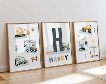 Personalised Boys Nursery Decor Construction Prints Truck Wall Art Boys Nursery Prints Boy Room Decor Wall Art For Boys Baby Boy Gift