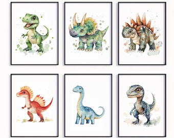 Dinosaur Prints Set of 6 Dinosaur Posters Nursery Wall Art Dinosaur Nursery Boys Playroom Prints Dinosaur Bedroom Decor Wall Art For Boys
