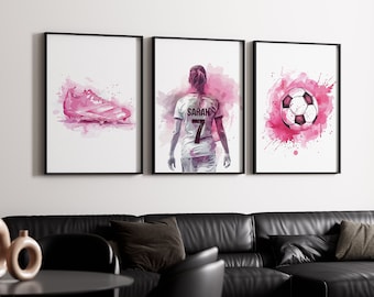 Personalised Football Prints For Girls Bedroom, Football Wall Art, Custom Football Prints, Girls Bedroom Wall Art, Gift For Girls Daughter