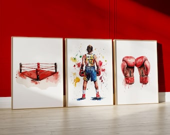Personalised Boxing Print Set of 3, Girls Bedroom Decor, Girl Boxing Wall Art, Boxing Posters, Gift For Boxer, Boxer Gift, Gift For Boys