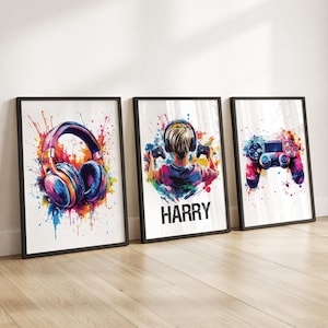 Personalised Gaming Wall Art Prints, Personalised Gaming Prints, Boys Bedroom Decor, Kid Bedroom Gamer Decor, Games Room Gaming Gift for Boy PS - Blonde Hair