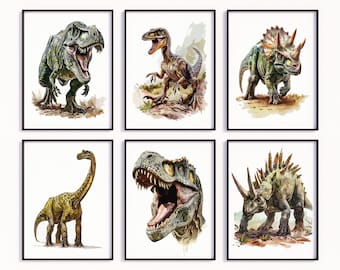 Dinosaur Nursery Art, Jurassic Prints, Boys Nursery Decor, T-Rex, Velociraptor Poster Nursery Decor Kids Wall Art, Dinosaur Gifts For Boys