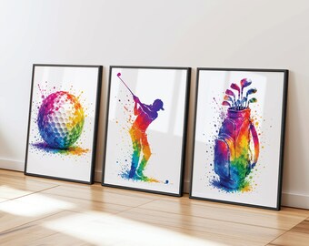 Golf Wall Art Set of 3 Prints, Golf Decor For Man Cave Office, Golf Poster Set, Golfer Gift for Men, Sports Wall Art, Golfer Posters For Him