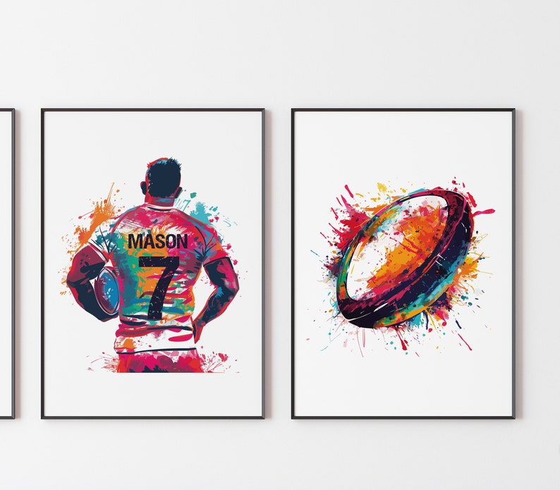 Watercolour Rugby Posts Rugby Prints, Rugby Wall Art Set of 3, Gift for Boys, Boys Bedroom ...
