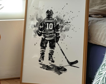 Personalized Hockey Print, Custom Jersey Number, Boys Room Decor, Boy Hockey Player Print, Gift For Boys