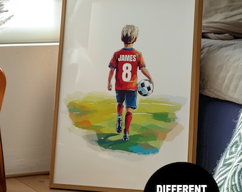 Football Wall Art Print For Boys And Girls, Personalised Football Prints, Boys Bedroom Decor, Kid Bedroom Decor, Football Shirt Name Print