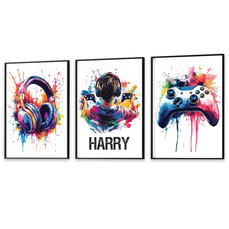 Personalised Gaming Wall Art Prints, Personalised Gaming Prints, Boys Bedroom Decor, Kid Bedroom Gamer Decor, Games Room Gaming Gift for Boy image 4