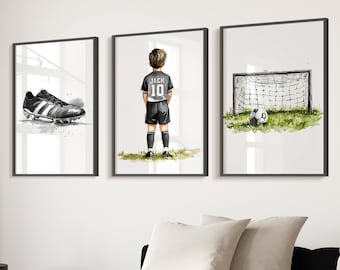 Arte mural de fútbol personalizado, carteles de fútbol, decoración de fútbol para dormitorio de niños, regalos de fútbol para niños, impresiones de fútbol, opciones de colores de equipo