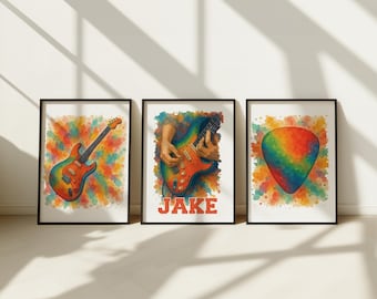 Watercolour Guitar Print Music Lover Gift Music Print Modern Art Guitar Art Gift For Guitarist Wall Art For Boys Bedroom Teen Room