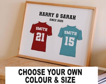 Fußball-Shirt Druck Geschenk für Paar Schlafzimmer Personalisierte Fußball-Team Geschenk Fußball-Wand-Kunst für Jungen-Shirt Name Druck Digital