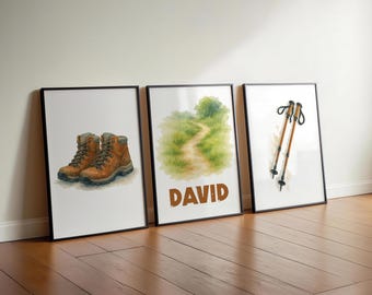 Juego de 3 impresiones artísticas de senderismo con dardos, póster personalizado de acuarela para senderismo, ideal como regalo para hombres, excursionistas, decoración de dormitorio infantil.