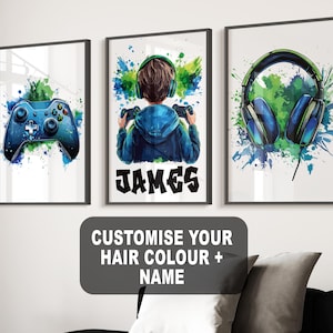 Personalised Gaming Wall Art Print, Personalised Gaming Prints, Boys Bedroom Decor, Kid Bedroom Gamer Decor, Games Room Gaming Gift for Boys