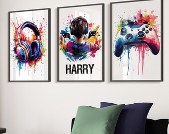 Personalised Gaming Wall Art Prints, Personalised Gaming Prints, Boys Bedroom Decor, Kid Bedroom Gamer Decor, Games Room Gaming Gift for Boy