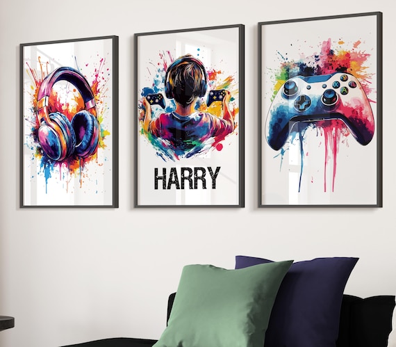 Personalised Gaming Wall Art Prints, Personalised Gaming Prints, Boys Bedroom Decor, Kid Bedroom Gamer Decor, Games Room Gaming Gift for Boy