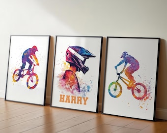 Bike Wall Art Prints Personalised BMX Rider Prints Boys Bedroom Decor Kid Bedroom Prints Bike Decor Biker Art Decor Wall Art For Boys