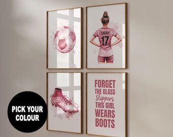 Personalised Girls Football Prints, Football Gift for Girls Bedroom, Female Football Decor, Girl Football Poster Girl Football Wall Art