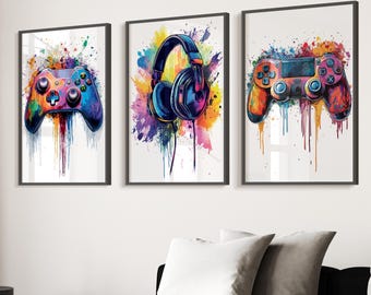 Set of 3 Gaming Prints, Graffiti Gaming Decor, Gamer Wall Art Teen Room Prints, Boys Bedroom Decor, Gaming Wall Art, Games Room Wall Art
