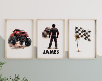 Monster Truck Prints Set, Boys Nursery, Bedroom Wall Art, For Son, Monster Truck Lover Prints