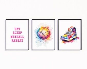Netball Wall Art Prints Set of 3 Netball Posters for Girls Bedroom Teen Sports Room Decor Netball Gifts for Players Netball Themed Artwork