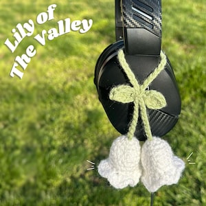 Handmade Crochet Lily of the Valley: Adjustable Headphone, bag, or car Charm