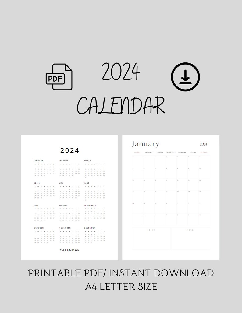 2024 Calendar Monthly Planner Instant Download A4 Letter Size 12 MONTH ...