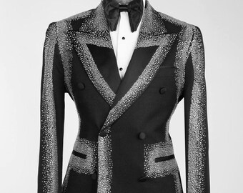 Double Breasted Men’s Tuxedo, Exclusive Stone Ornament Men’s Tuxedo,  Wedding Groom Suit, Special Event Men’s Suit, Formal Men’s Suit