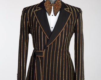 Exclusive Belted Men's Tuxedo, Gold Stones Men's Suit, Wedding Suit For Men, Special Event Tuxedo, Formal Men's Wear