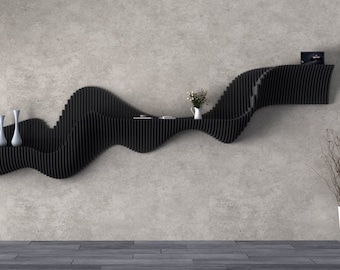 Parametric Wavy Wooden Wall Mounted Shelf - Parametric Wooden Wavy Wall Art - Floating Shelf Parametric Wall Piece - Parametric  Shelf