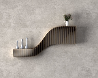 Estantes de pared de madera paramétricos - Pieza de pared paramétrica de estante flotante - Decoración de pared de madera ondulada paramétrica - Estante de pared geométrico paramétrico