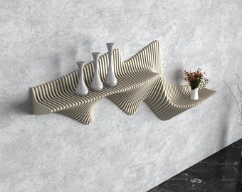 Estantes flotantes de madera ondulados paramétricos para decoración de pared - Arte de pared paramétrico Estante flotante de estilo paramétrico - Pared ondulada para estantes flotantes