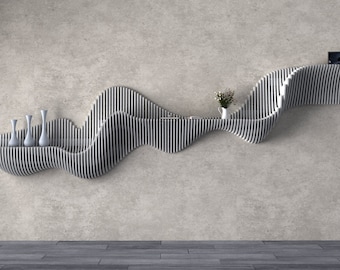 Parametric Wavy Wooden Wall Mounted Shelf - Parametric Wooden Wavy Wall Art - Floating Shelf Parametric Wall Piece - Parametric  Shelf