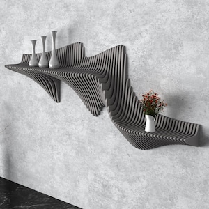 Parametric Wavy Floating Shelf - Wooden Wall Mounted Shelf - Parametric Wooden Wavy Wall Art - Floating Shelf Parametric Wall Unique Decor