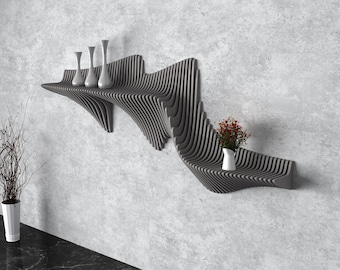 Parametric Wavy Floating Shelf - Wooden Wall Mounted Shelf - Parametric Wooden Wavy Wall Art - Floating Shelf Parametric Wall Unique Decor