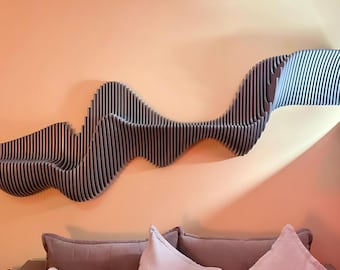 Estante flotante paramétrico Arte de pared ondulado de madera - Estantes paramétricos de madera montados en la pared - Estantes flotantes Decoración de ondas Pieza de pared paramétrica